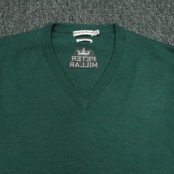 Peter Millar Sweater Men Extra Large Green Merino Wool V Neck Tour Jumper XL - Picture 2 of 9